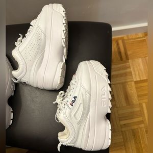 Fila Disruptor II Wedge Sneaker, White, Women’s 6.5, lightly used (see pics)